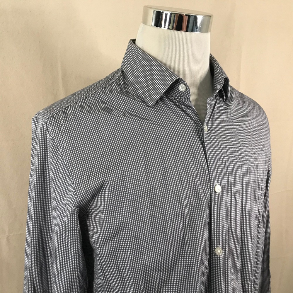 Hugo Boss 16.5 36/37 Sharp Fit Dress Shirt Gray White Gingham Marley US Mens
